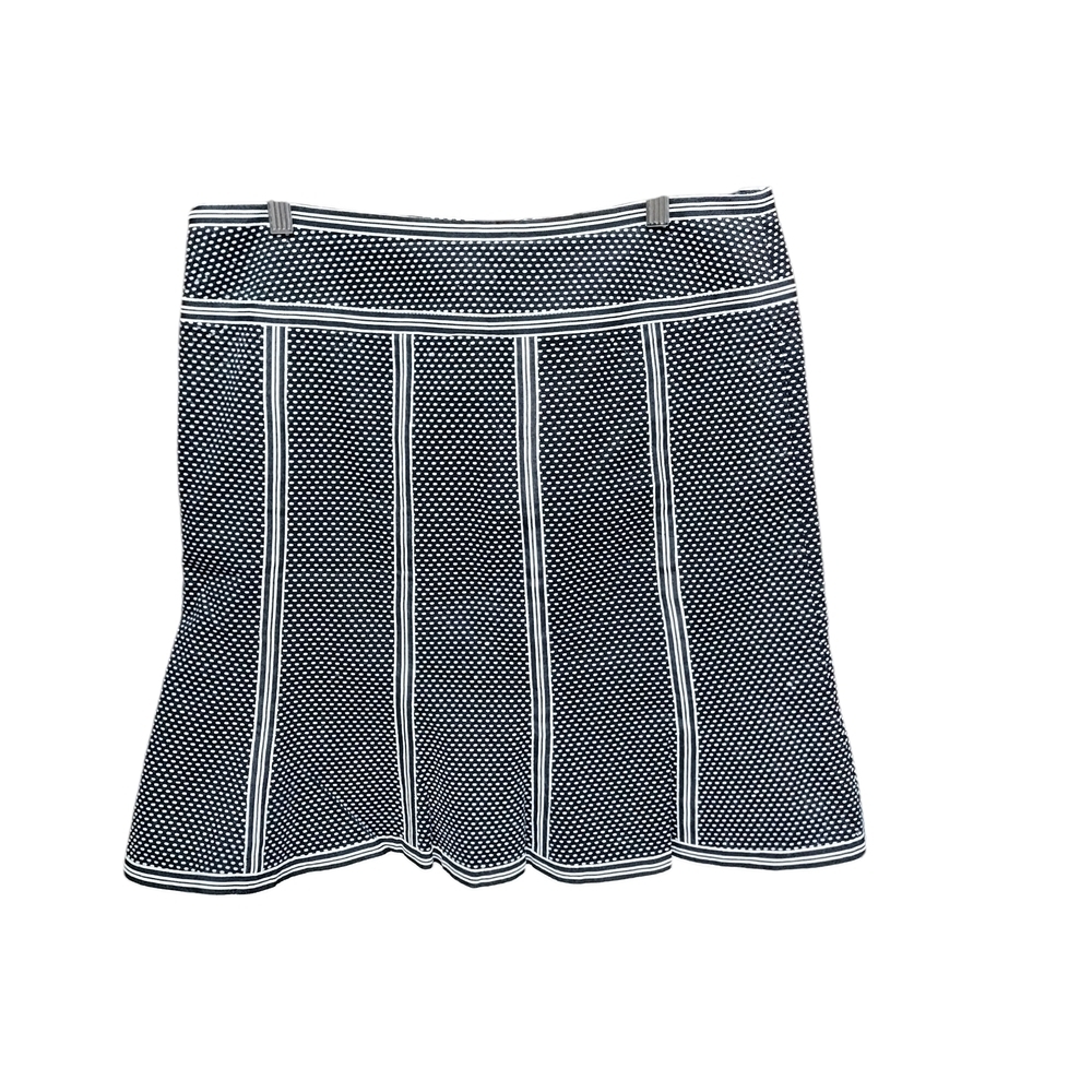 "Nanette Lepore Black/White Stripe Flare Mini Skirt Fluted Hem Stretch Size 10"
